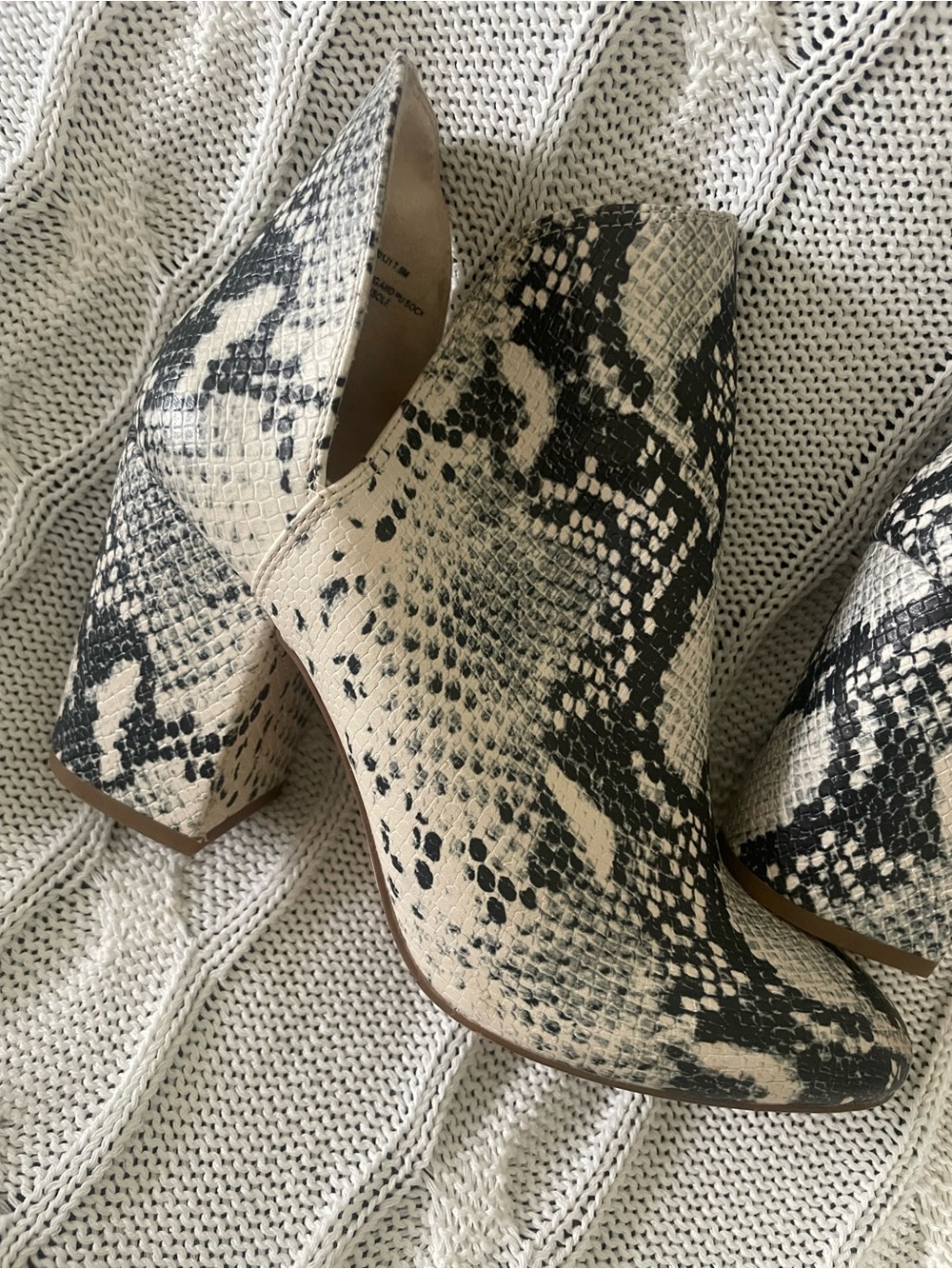 Snake-Print Block Heel Ankle Boot in Cream and Black- Steve Madden